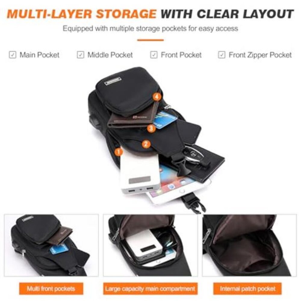 Mens Leather Crossbody Bag Trendy Sling Bag Waterproof Sling 6.69x13.78x3.54 - Picture 6 of 6